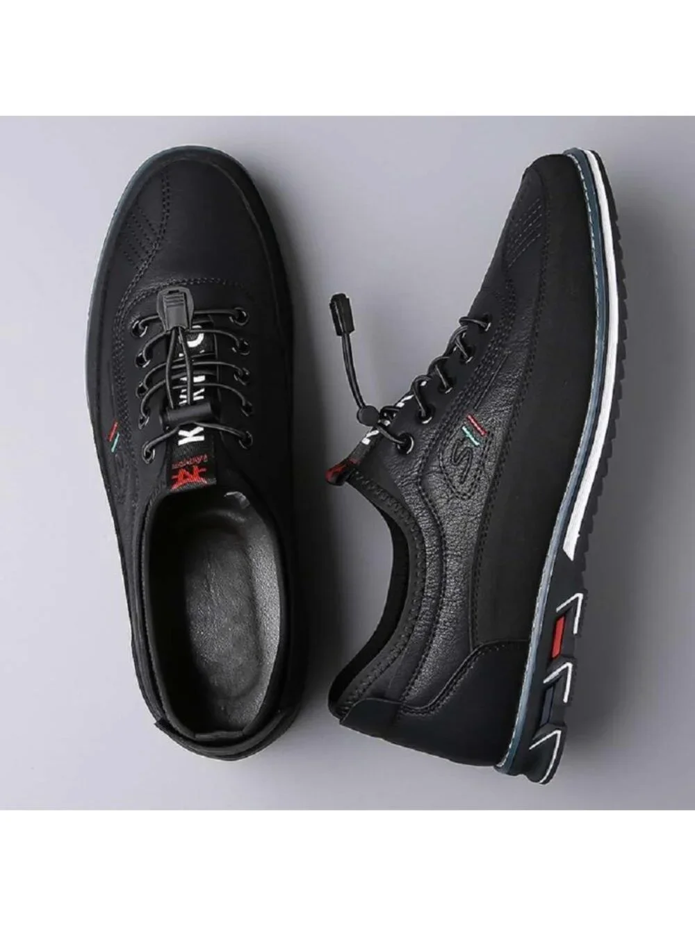 Men's Black Textured Pebbled Leather Lace-Up Pointed Toe Driving Loafers Shoes